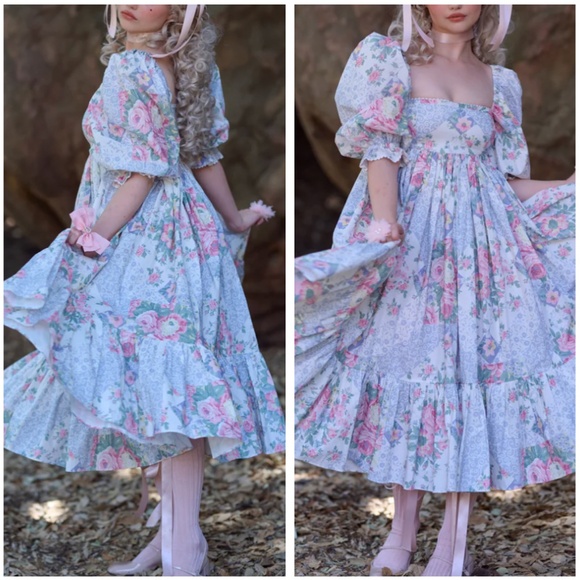 Selkie Floral Midi Dress in Pink and White - Picture 3 of 11